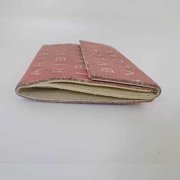 Bulgari Pink Wallet BVLGARI Pink Logo Canvas Bifold Wallet Authentic - Picture 6 of 15